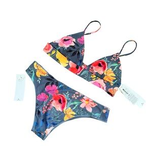 Rip Curl Floral My Bikini Set Grey Multi Cheeky Size M NWT